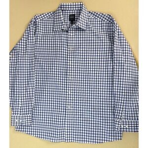 Jos A Bank Traveler XL Blue Tan Gingham Shirt Long‎ Sleeve No Iron Cotton